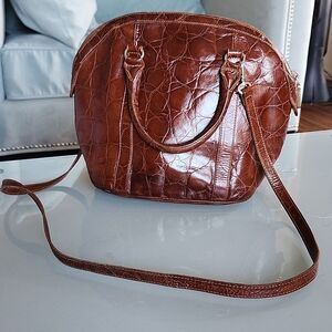 Furla Vintage Crocodile Embossed Calfskin Leather Satchel Bag